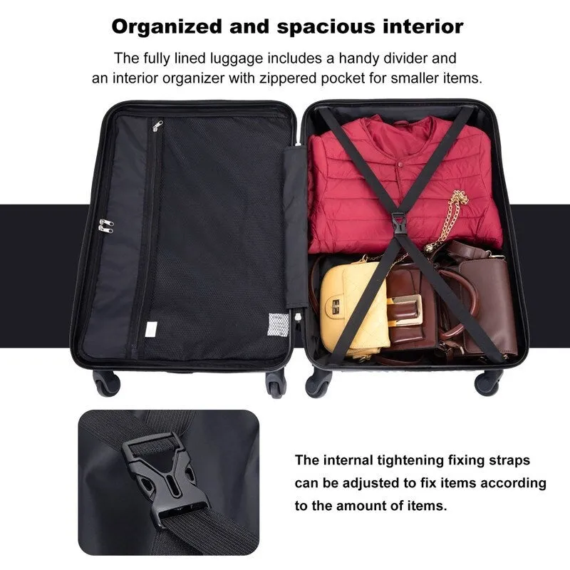 3 Piece PC ABS Suitcase Luggage Sets with Two Hooks and Spinner Wheels,Gold