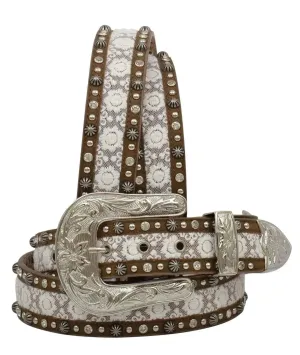 3D Lace Inlay Distressed Leather Belt - Womens Belt (Closeout)