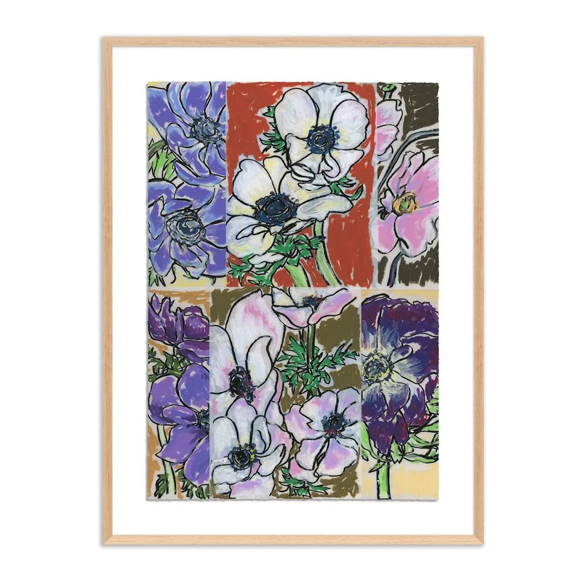 Anemone Collage 2 By Katie Chance - 18"X24" - White Oak