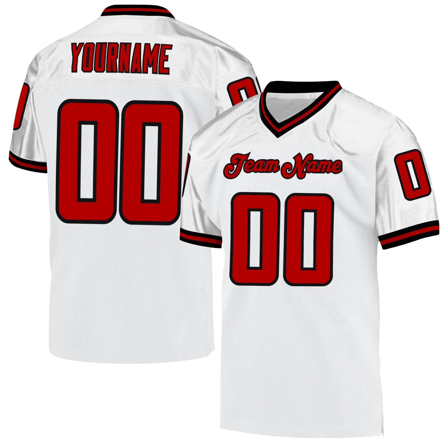 Custom White Red-Black Mesh Authentic Throwback Football Jersey