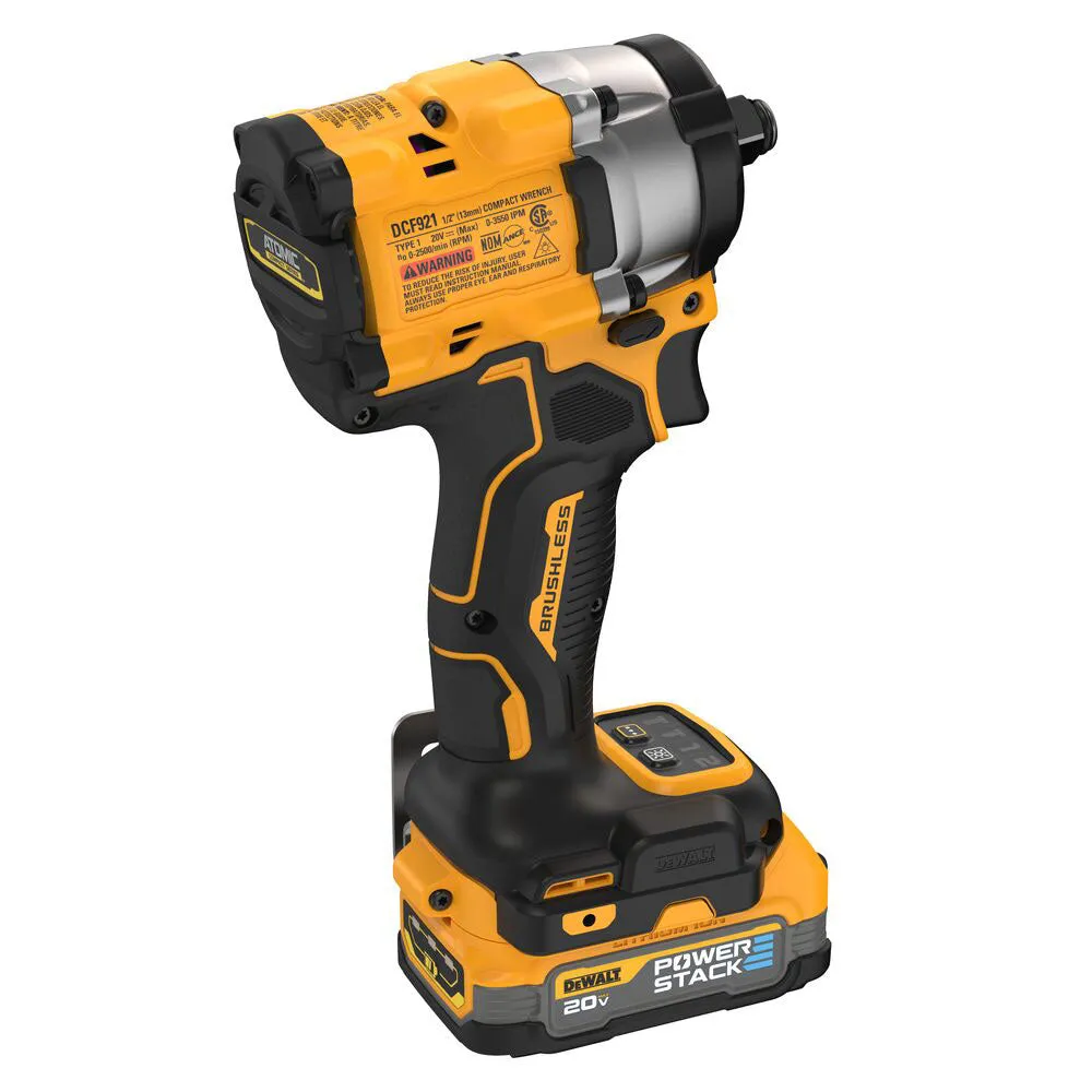 DeWALT DCF921E1 20V Atomic 1/2" Compact Impact Wrench Kit w/ POWERSTACK Battery
