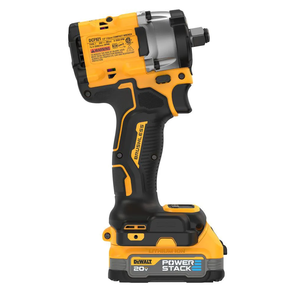 DeWALT DCF921E1 20V Atomic 1/2" Compact Impact Wrench Kit w/ POWERSTACK Battery
