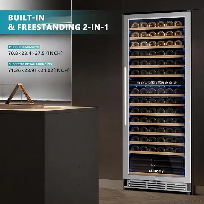 EUHOMY 24 Inch Wine Fridge Dual Zone, 154 Bottle Wine Cooler Refrigerator with Glass Door, Powerful Compressor Cooling