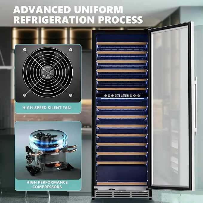 EUHOMY 24 Inch Wine Fridge Dual Zone, 154 Bottle Wine Cooler Refrigerator with Glass Door, Powerful Compressor Cooling