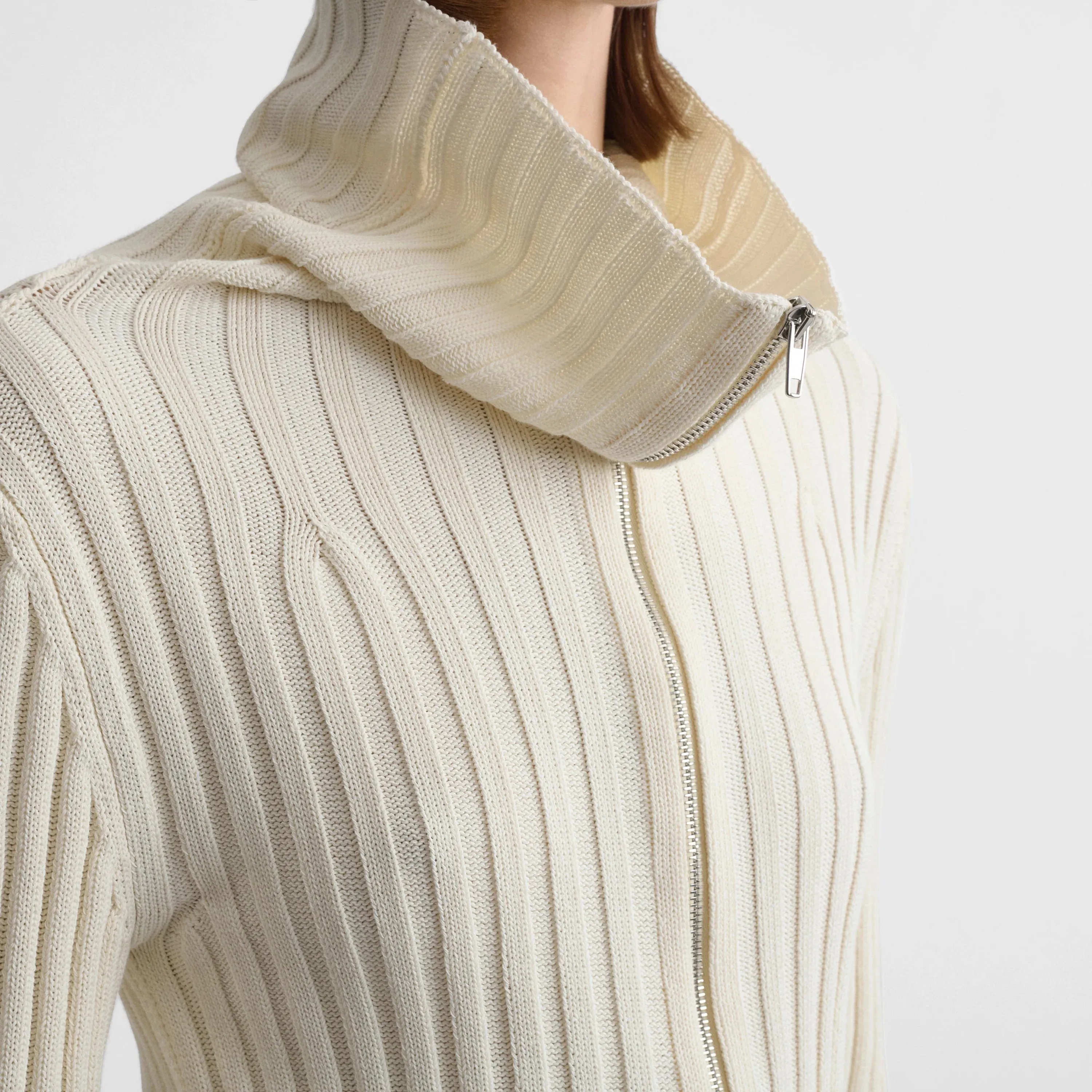 FUNNEL NECK CARDIGAN | cream viscose
