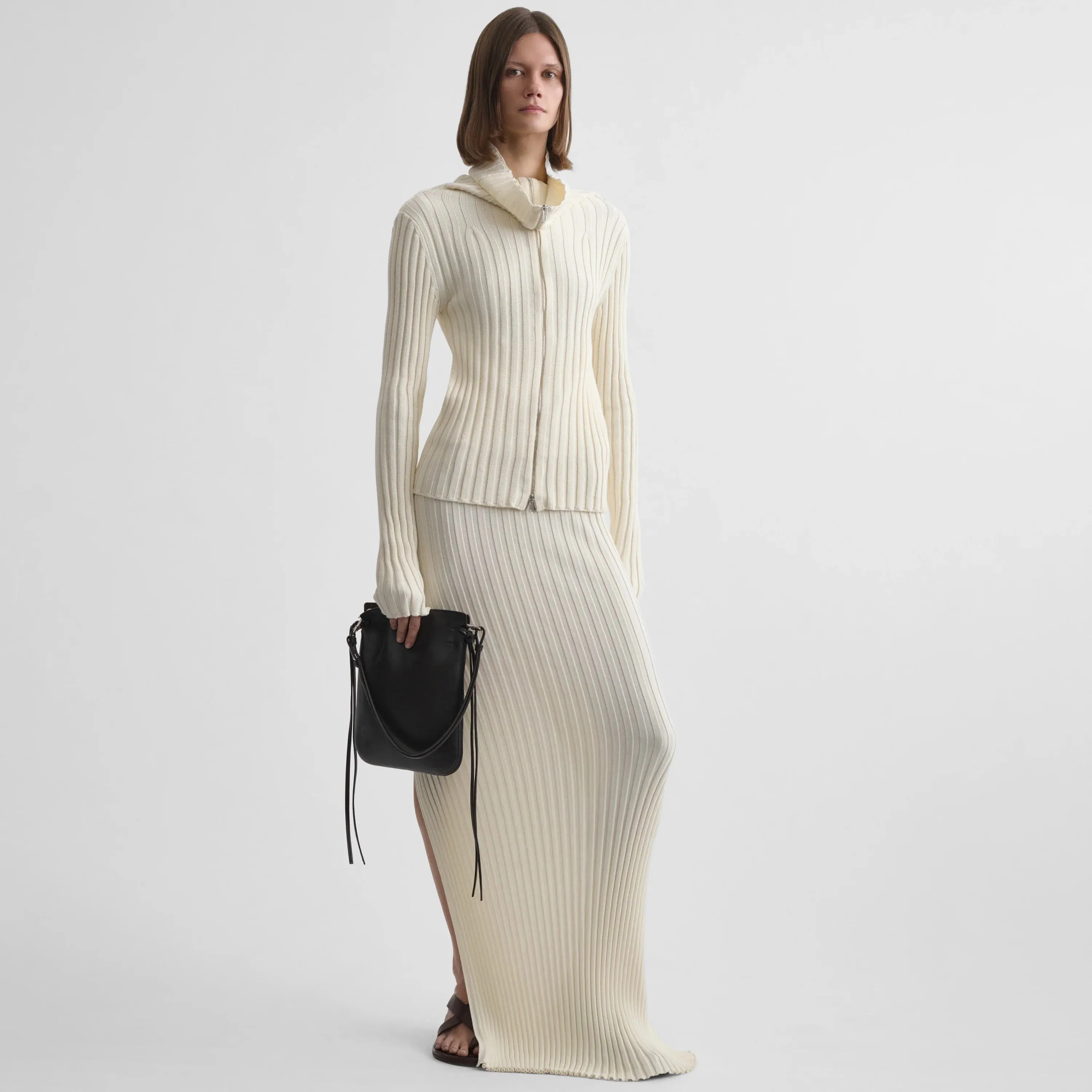 FUNNEL NECK CARDIGAN | cream viscose