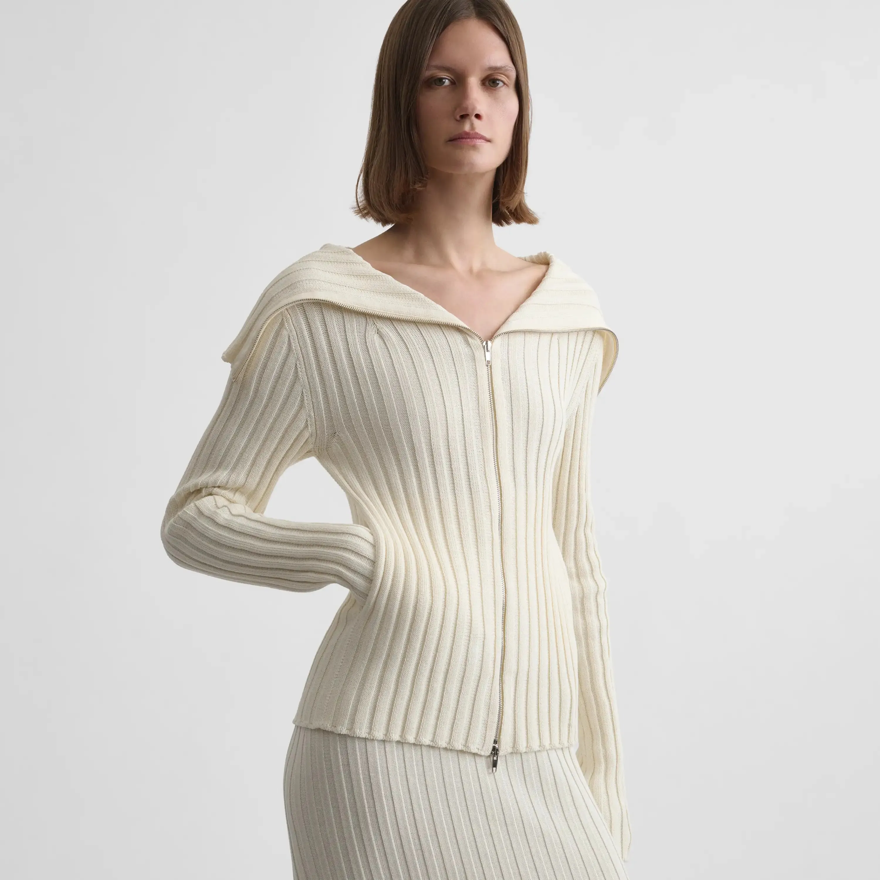 FUNNEL NECK CARDIGAN | cream viscose