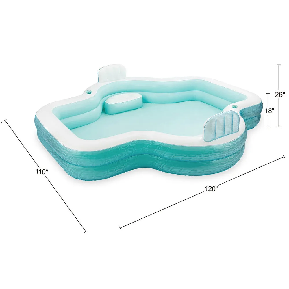 Funsicle Shimmer Party Pool - 10ft Inflatable Lounge, Teal & White