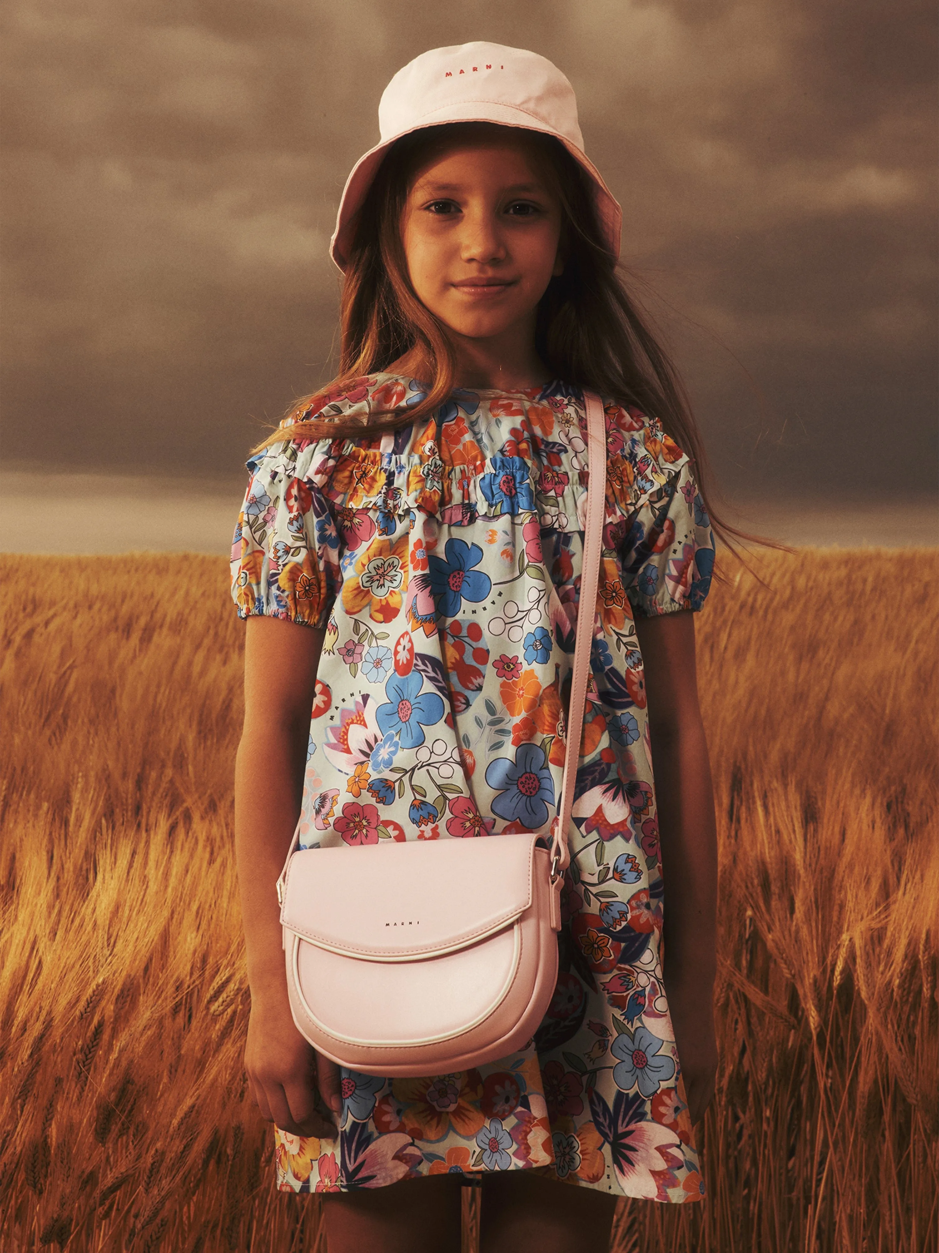 Girls Cotton Floral Print Dress in Multicolour