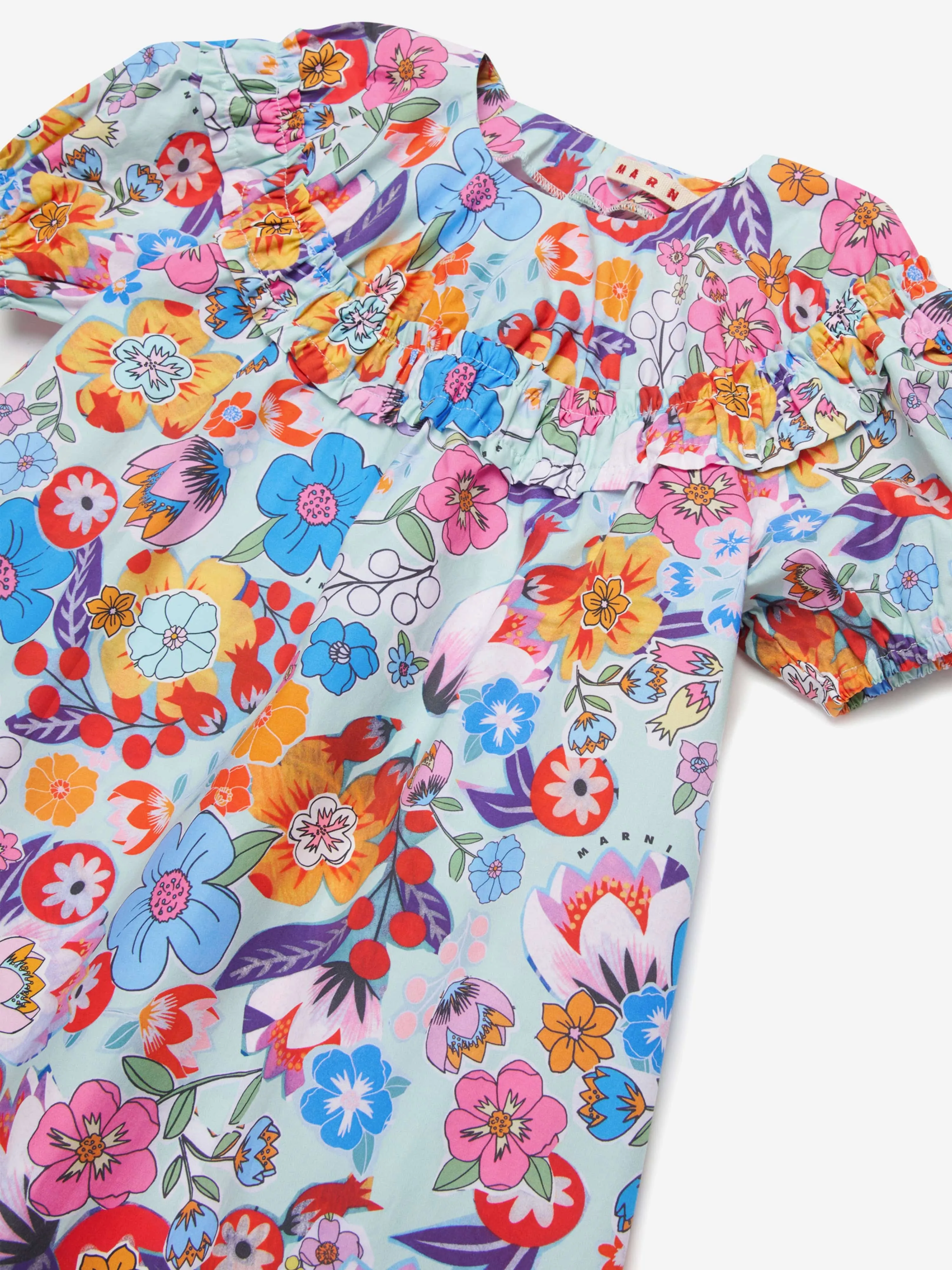 Girls Cotton Floral Print Dress in Multicolour