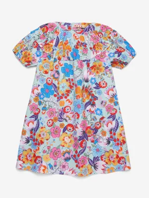 Girls Cotton Floral Print Dress in Multicolour