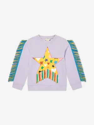 Girls Fringed Star Sweatshirt in Purple
