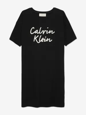 Girls Script Logo T-Shirt Dress in Black