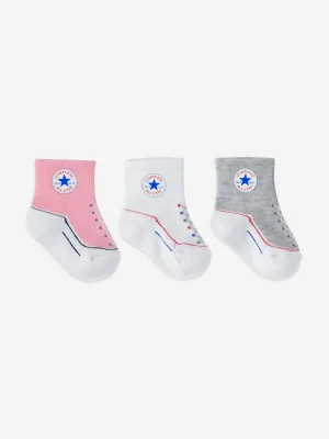 Girls Striated Quarter 3 Pack Socks Set in Pink