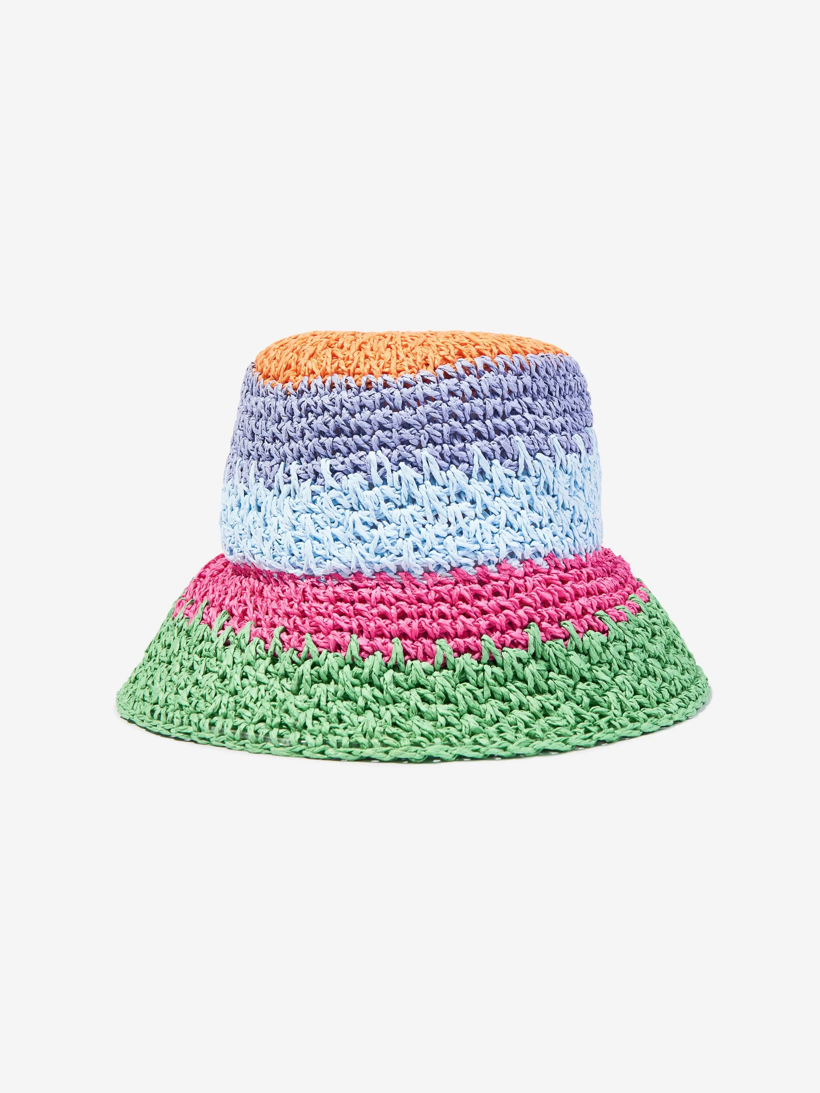 Girls Striped Magic Fade Straw Hat in Multicolour