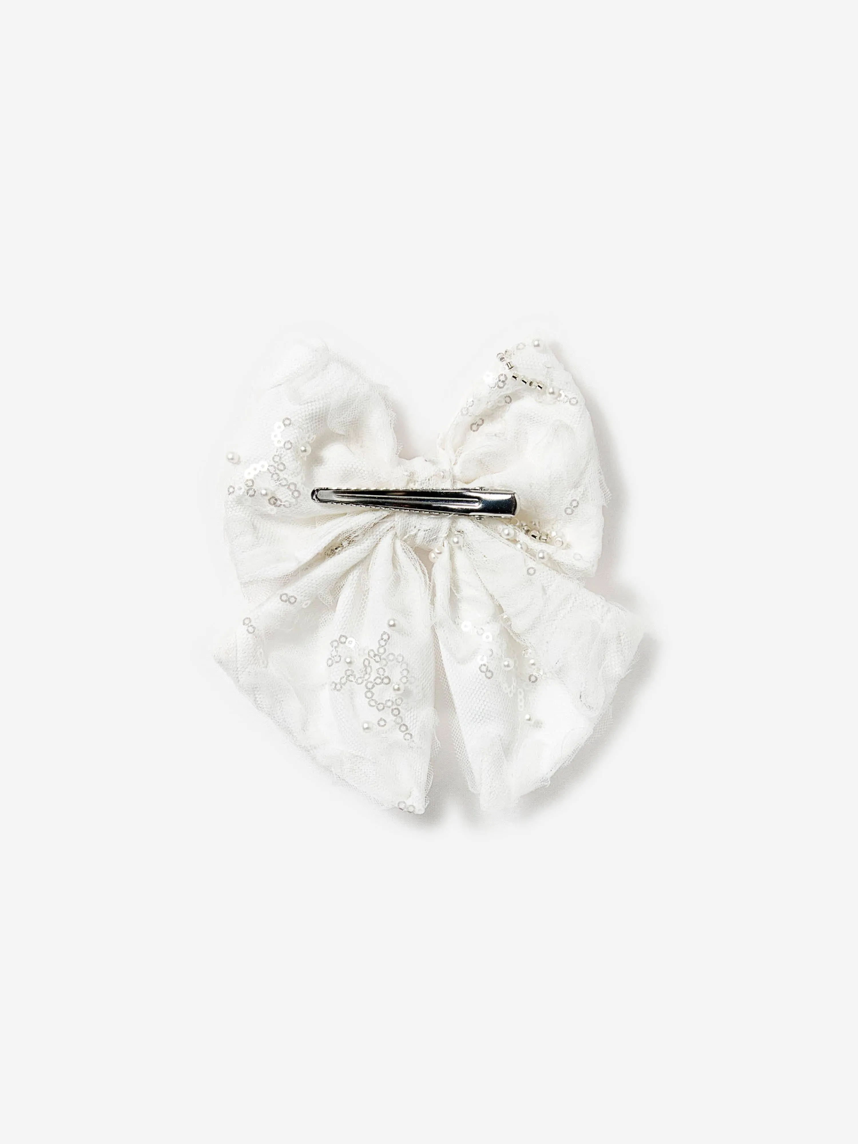 Girls Tulle Bow Hairclip in White