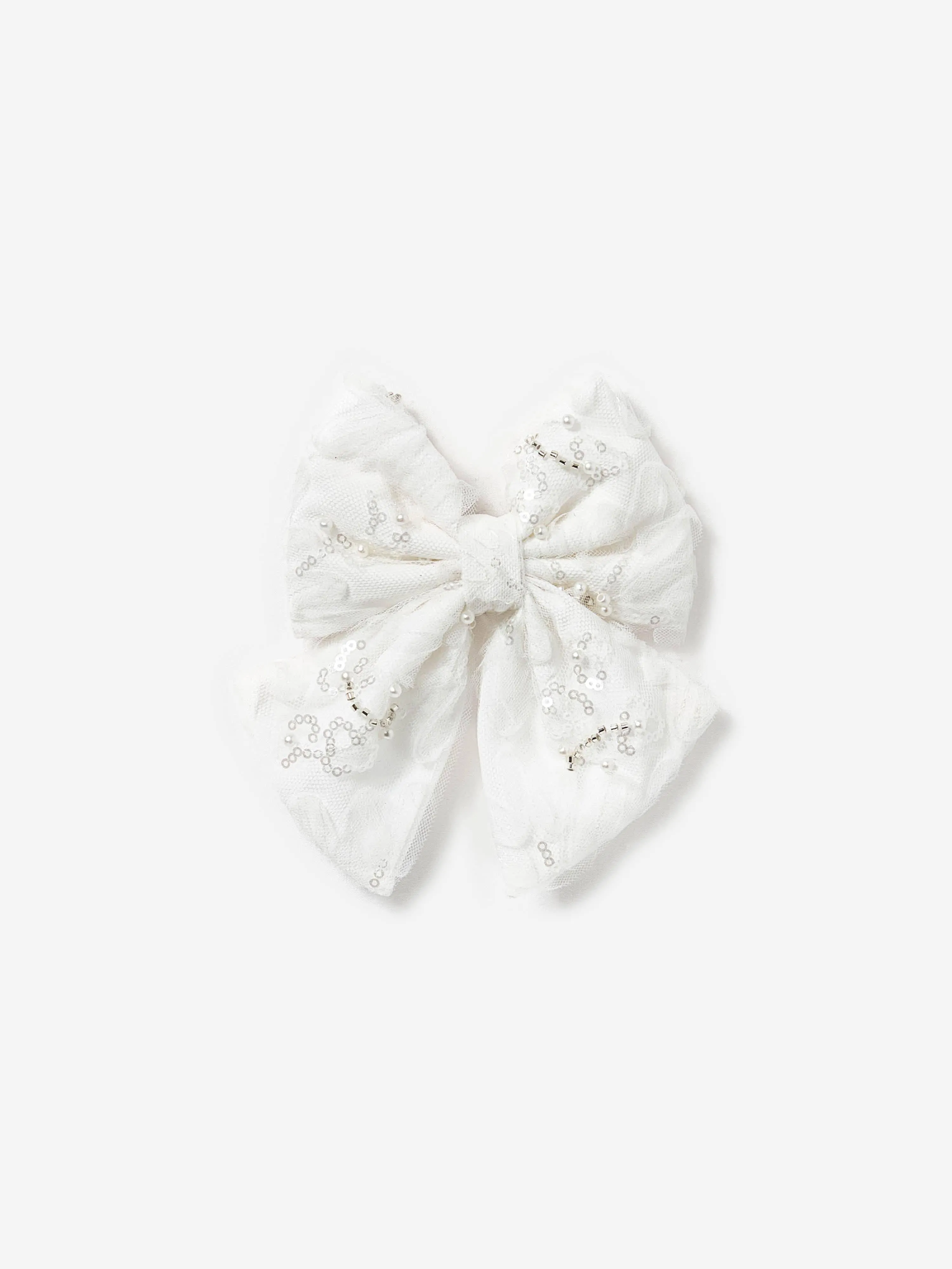 Girls Tulle Bow Hairclip in White