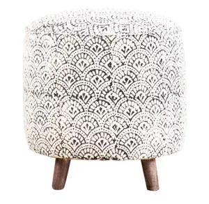 Grace Round Upholstered Accent Stool Cream and Black