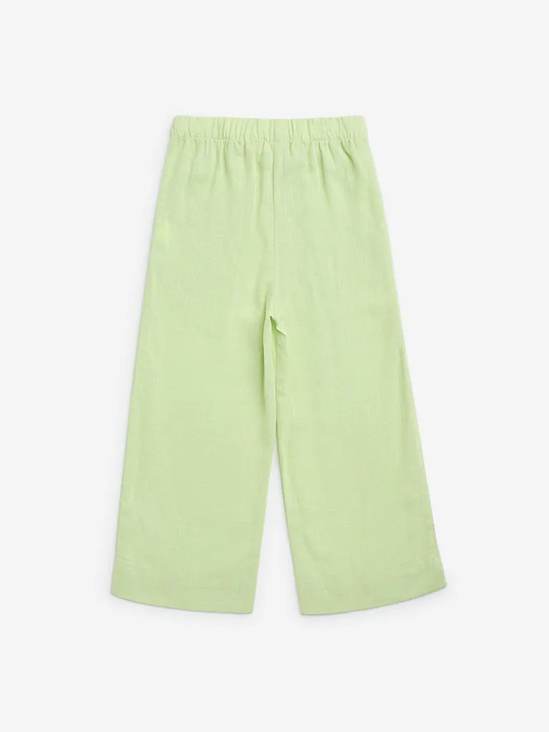 HOP Kids Lime Solid High-Rise Trousers