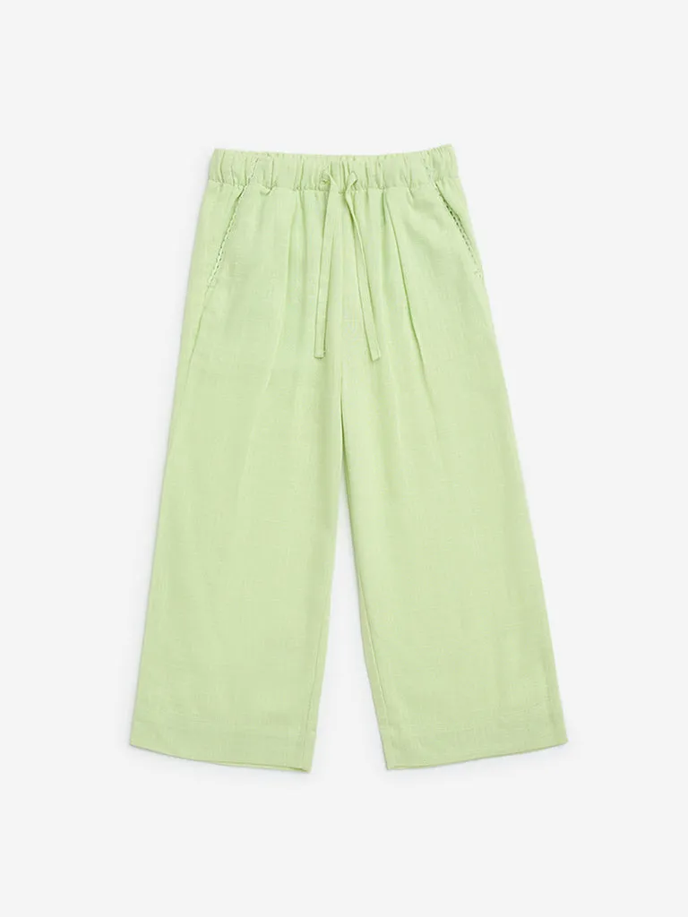 HOP Kids Lime Solid High-Rise Trousers