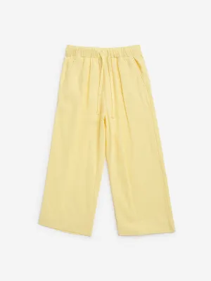 HOP Kids Yellow Solid High-Rise Trousers