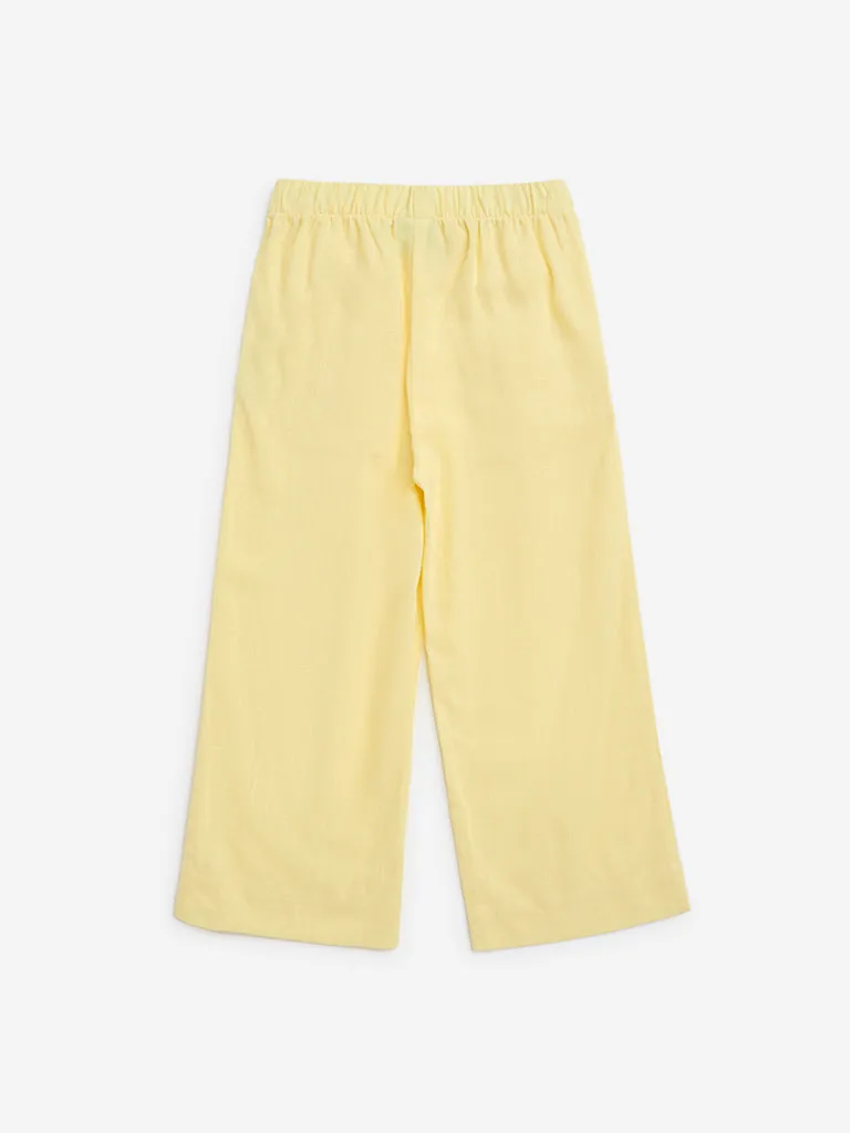 HOP Kids Yellow Solid High-Rise Trousers