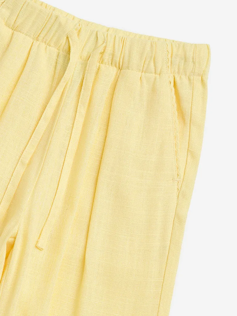 HOP Kids Yellow Solid High-Rise Trousers