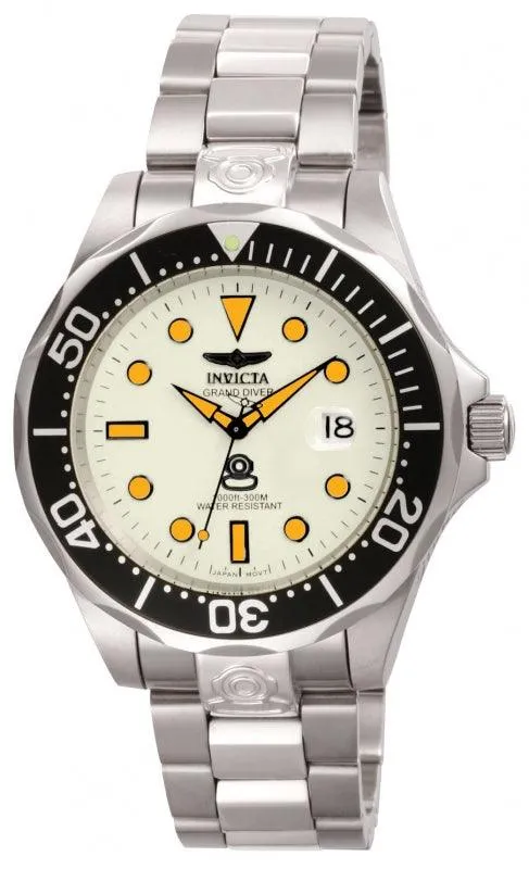 Invicta Men's Grand Diver Automatic Watch - Lume White Dial Steel Bracelet | 10640