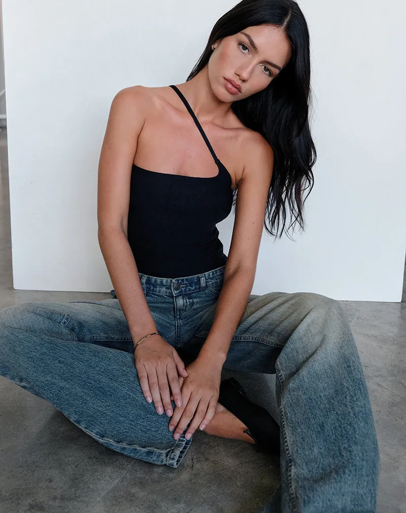 Kacya Asymmetric Top in Black with Buckle