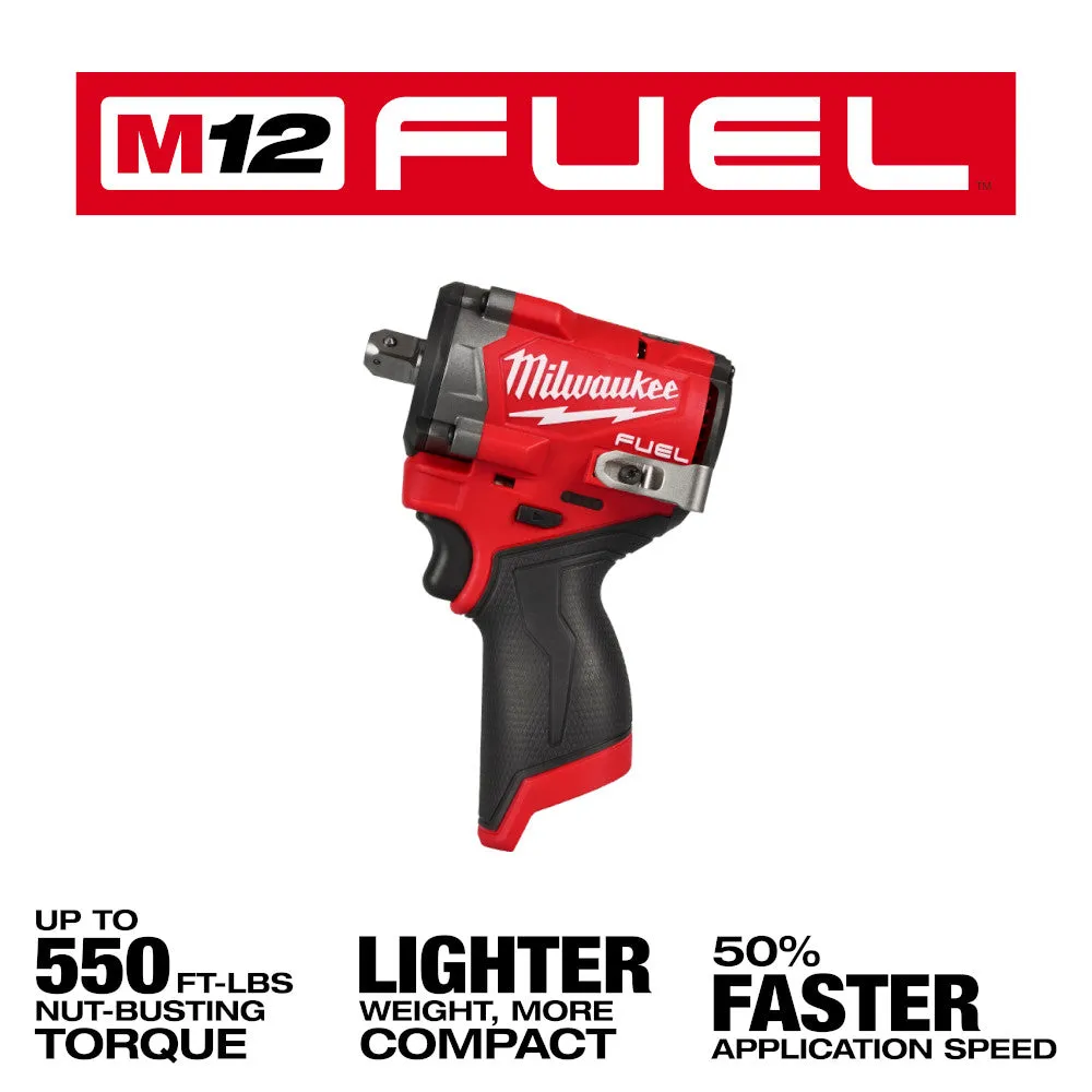 Milwaukee 2563P-20 M12 FUEL 12V 1/2" Impact Wrench w/ Pin Detent - Bare Tool
