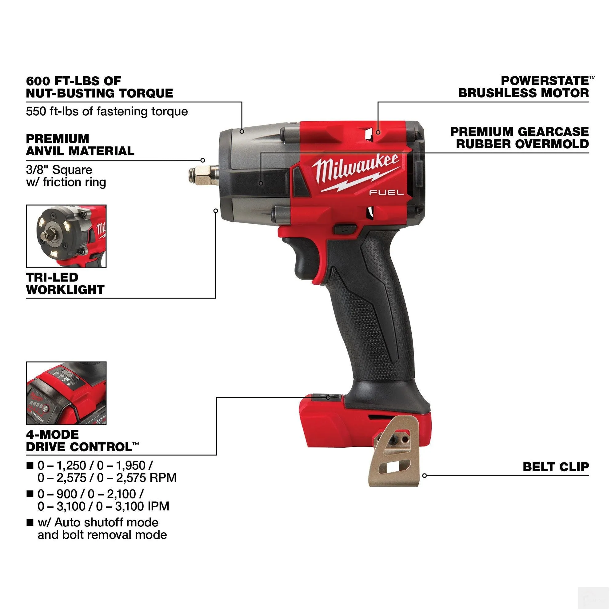 Milwaukee M18 FUEL™ 3/8 " Mid-Torque Impact Wrench w/ Friction Ring (2960-20)