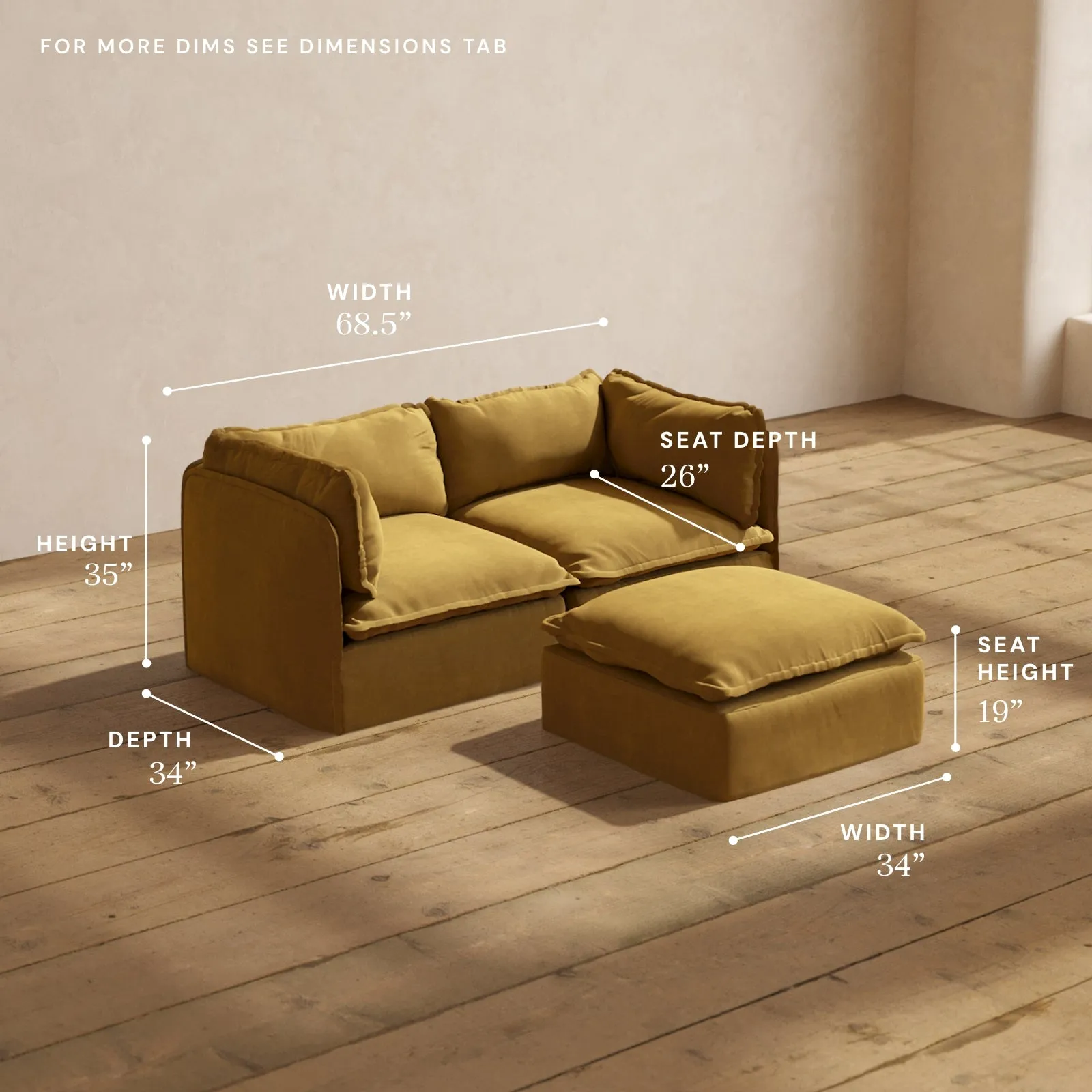 Modular Performance 2-Seater   Ottoman in Toffee | Deluxe Blend