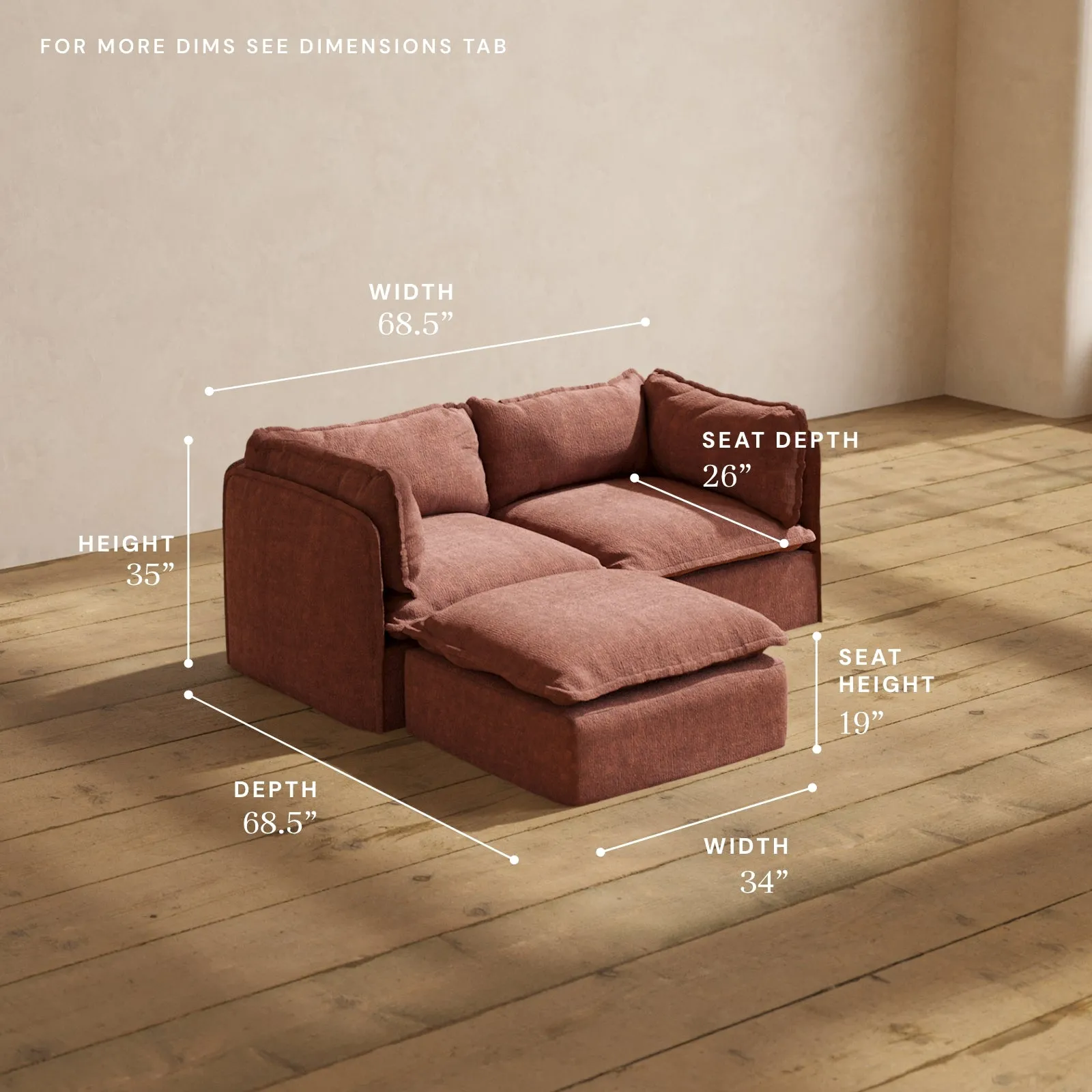 Modular Performance 2-Seater Sectional in Chestnut | Deluxe Blend