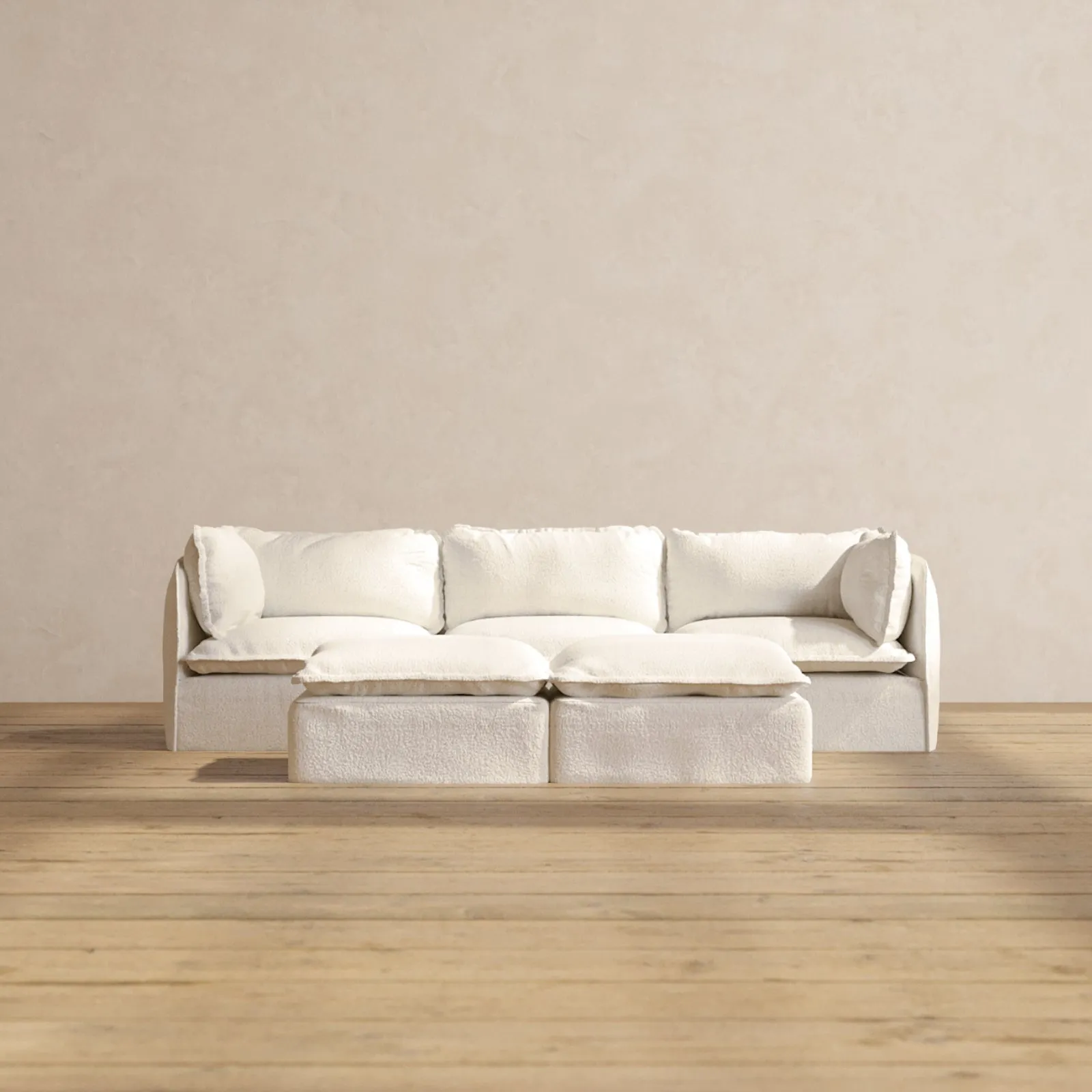 Modular Performance 3-Seater   Bench Ottoman in Mousse | Deluxe Blend