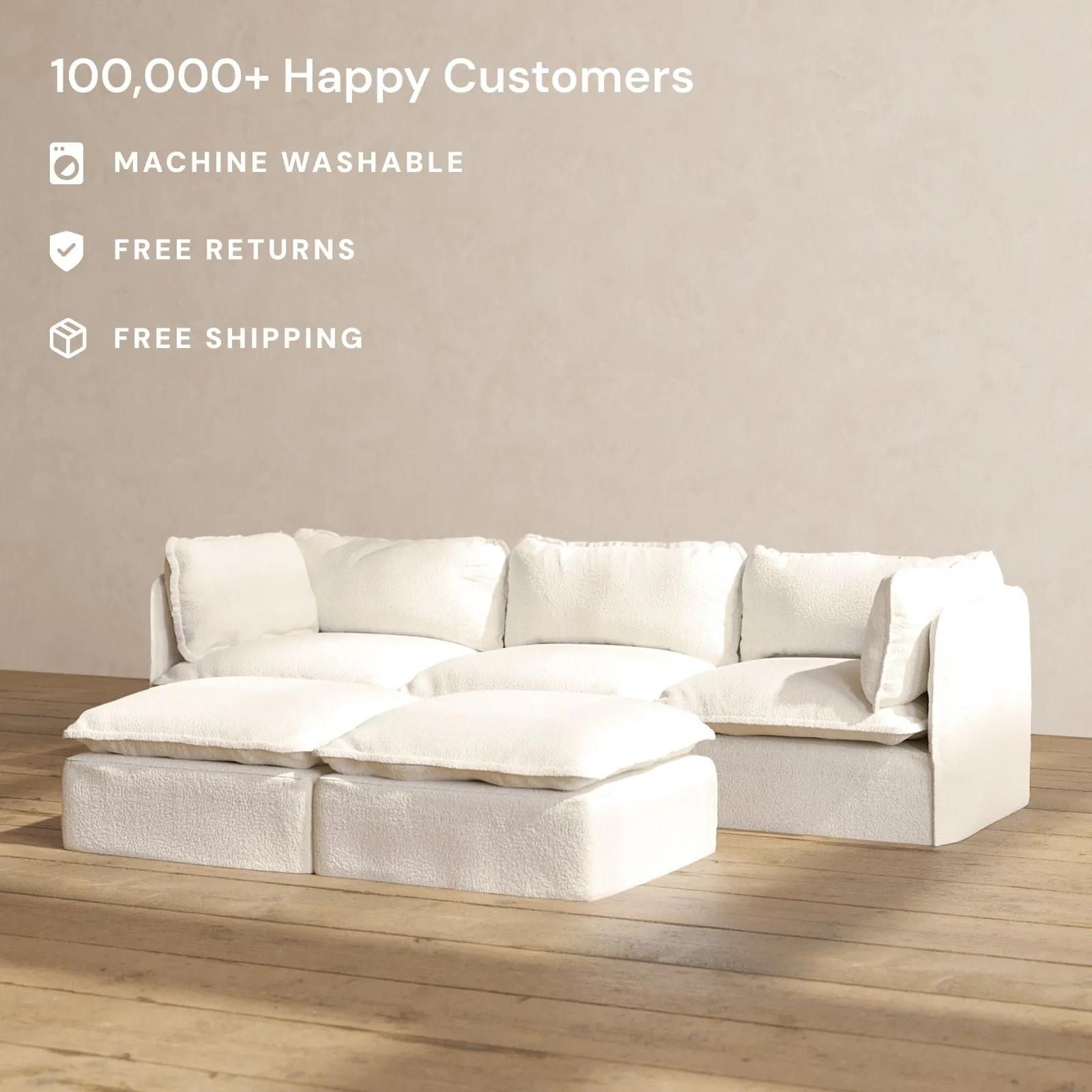 Modular Performance 3-Seater   Bench Ottoman in Mousse | Deluxe Blend