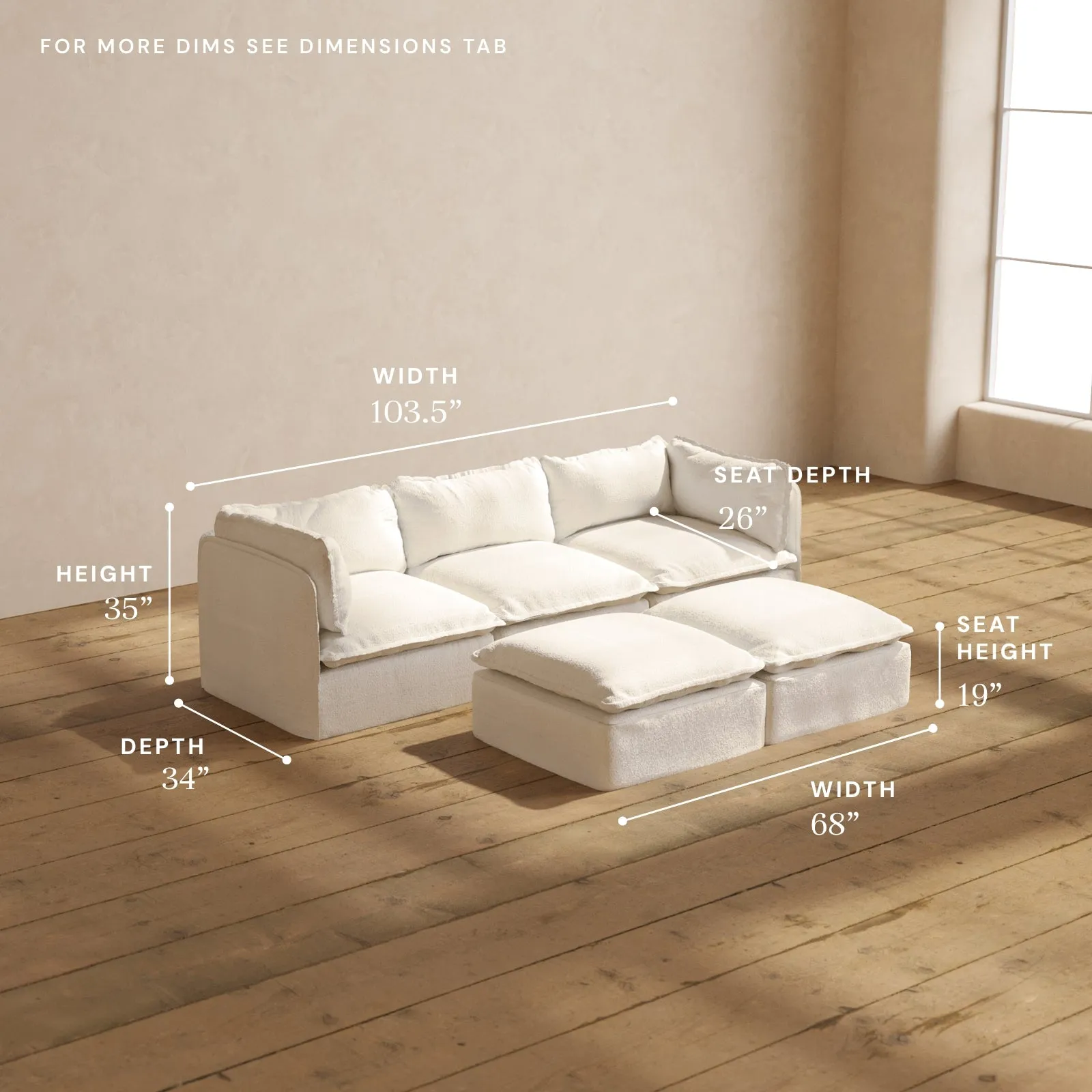 Modular Performance 3-Seater   Bench Ottoman in Mousse | Deluxe Blend