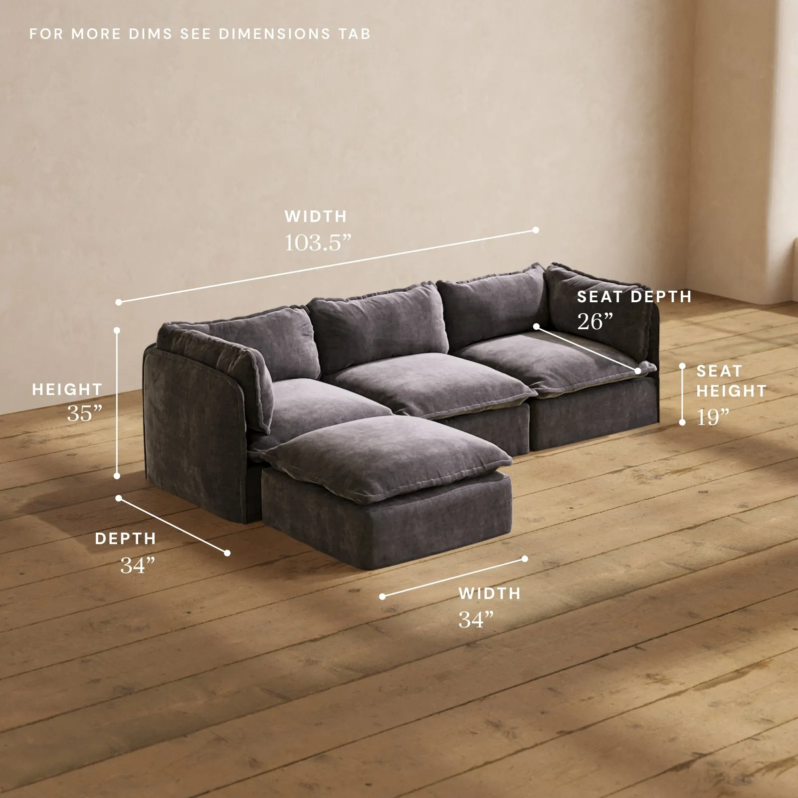 Modular Performance 3-Seater Sectional in Cinder | Deluxe Blend