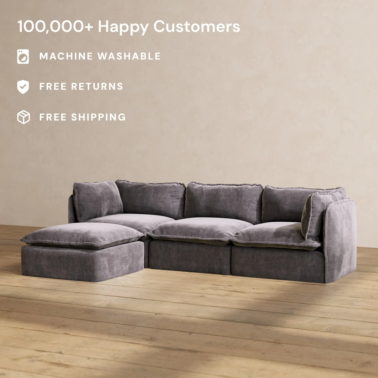 Modular Performance 3-Seater Sectional in Cinder | Deluxe Blend