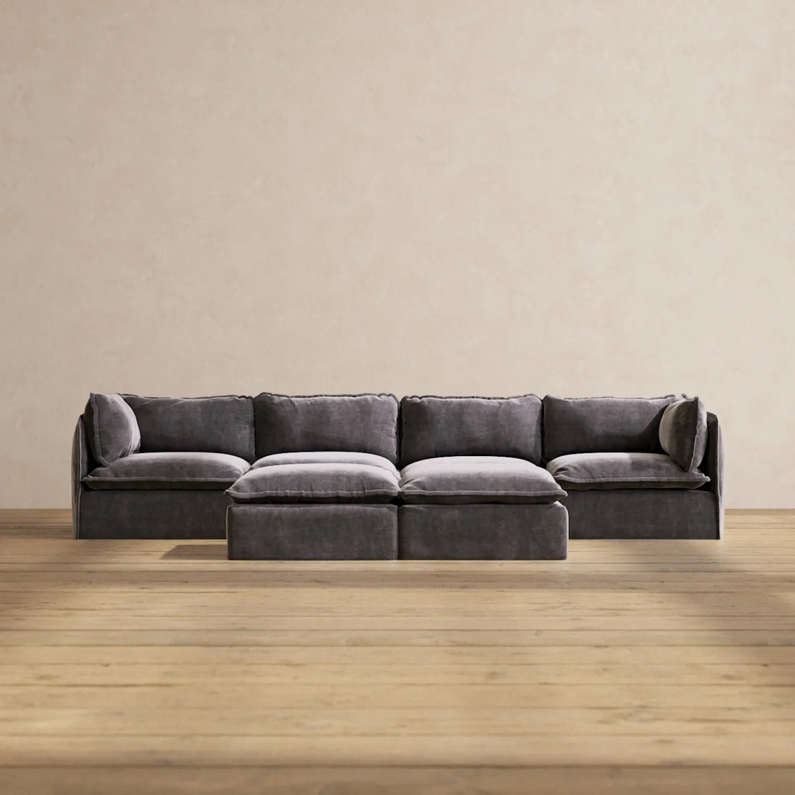 Modular Performance 4-Seater   Bench Ottoman in Cinder | Deluxe Blend