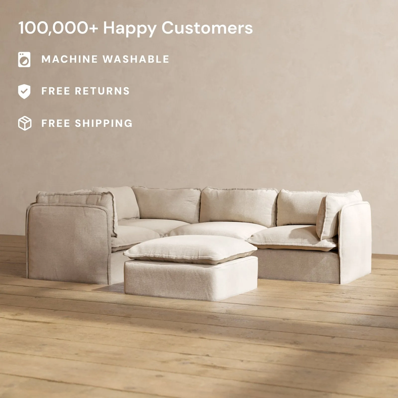 Modular Performance 4-Seater Corner Sectional   Ottoman in Oat | Deluxe Blend