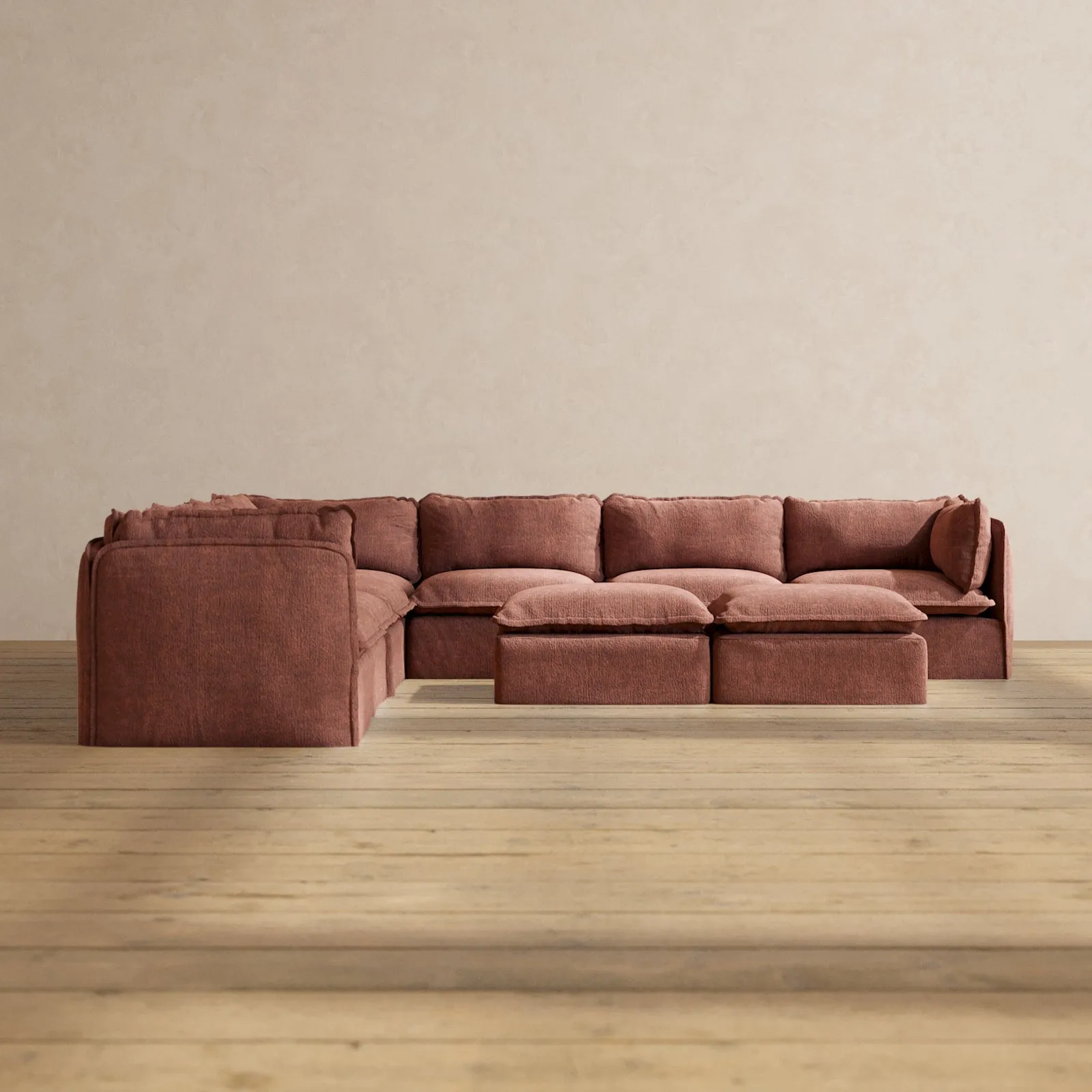 Modular Performance 7-Seater Corner Sectional   Bench Ottoman in Chestnut | Deluxe Blend