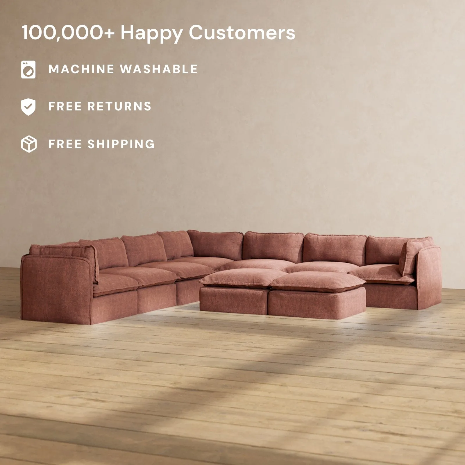Modular Performance 7-Seater Corner Sectional   Bench Ottoman in Chestnut | Deluxe Blend