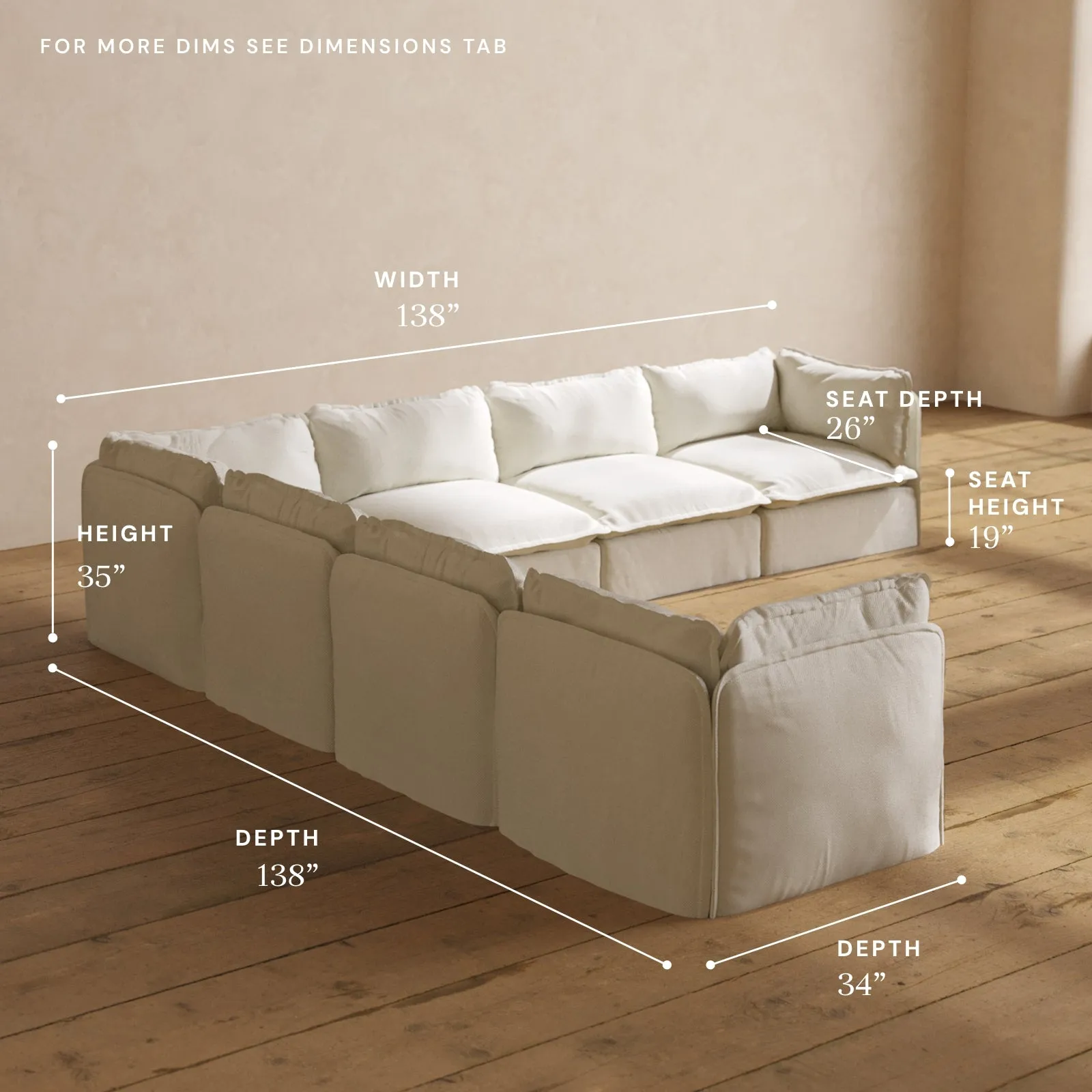 Modular Performance 7-Seater Corner Sectional in Eggshell | Deluxe Blend
