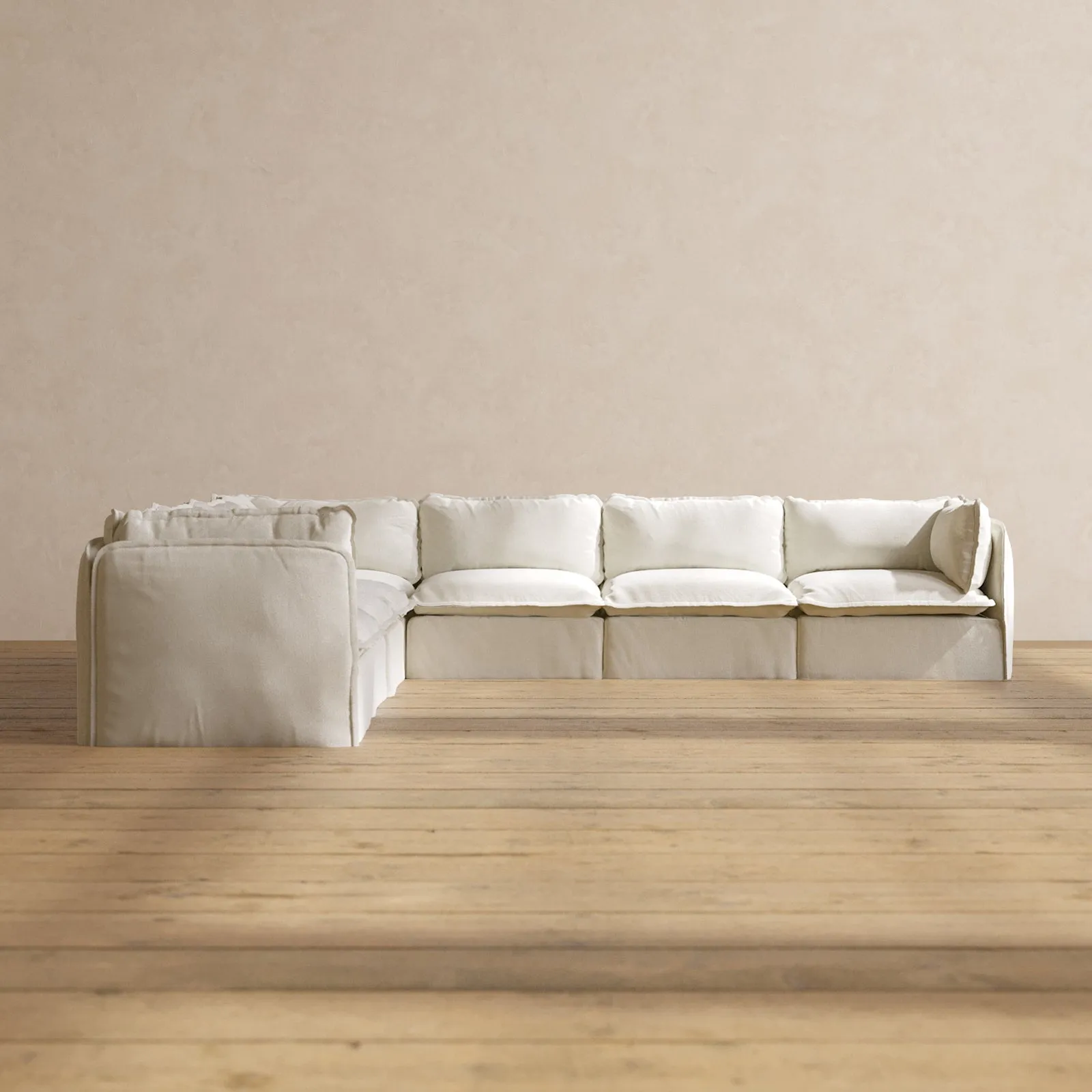 Modular Performance 7-Seater Corner Sectional in Eggshell | Deluxe Blend