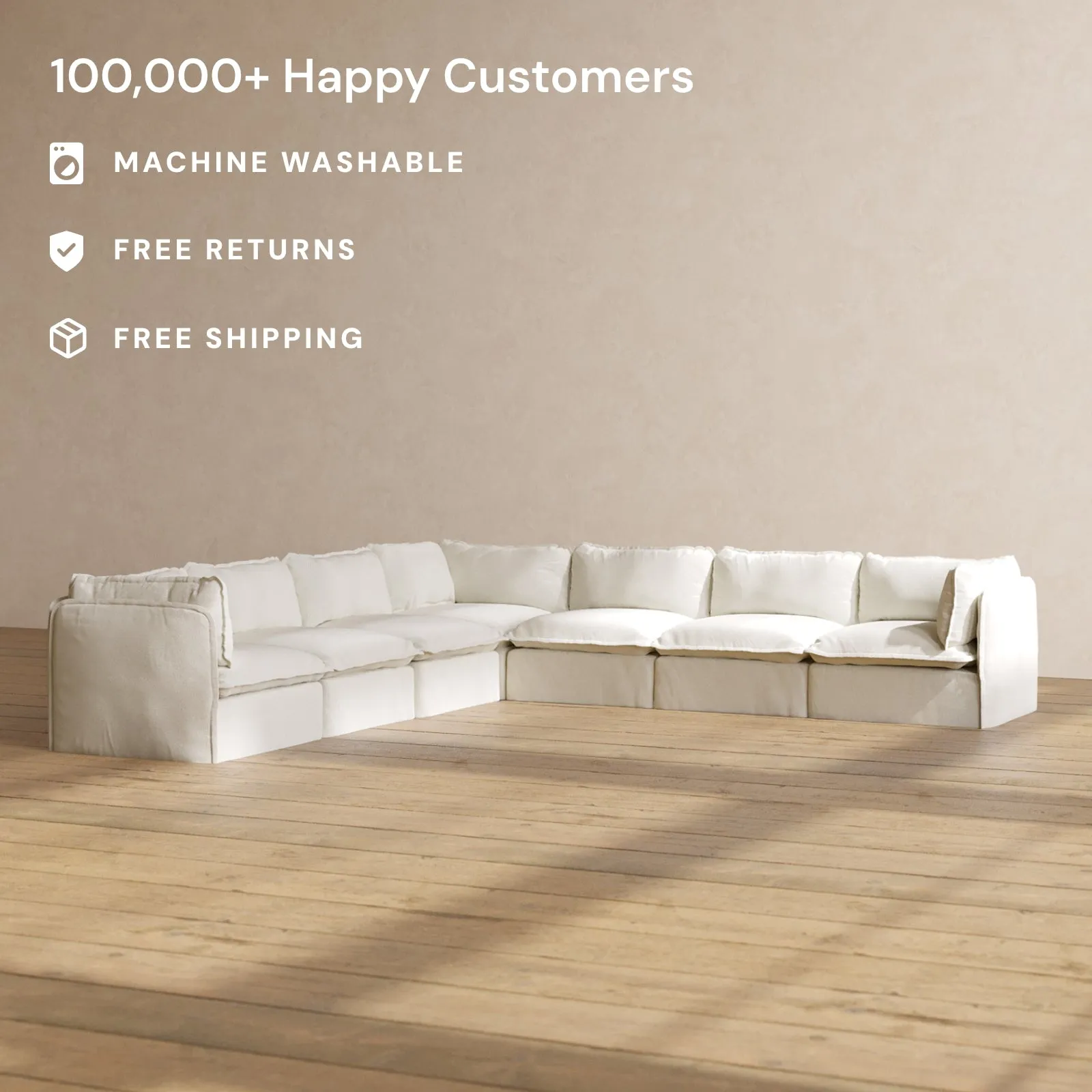Modular Performance 7-Seater Corner Sectional in Eggshell | Deluxe Blend
