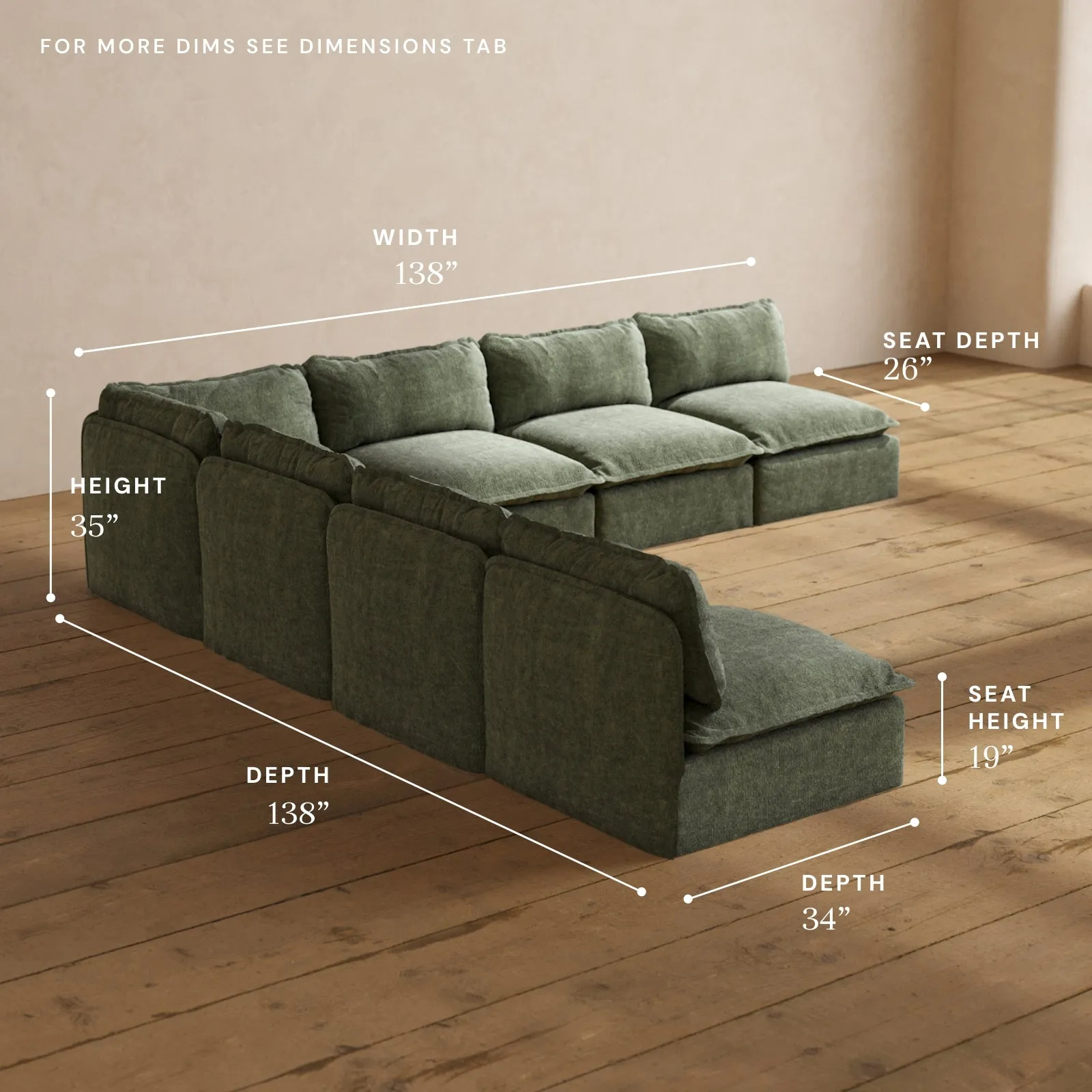 Modular Performance 7-Seater Open-Ends Corner Sectional in Willow | Relaxed Blend