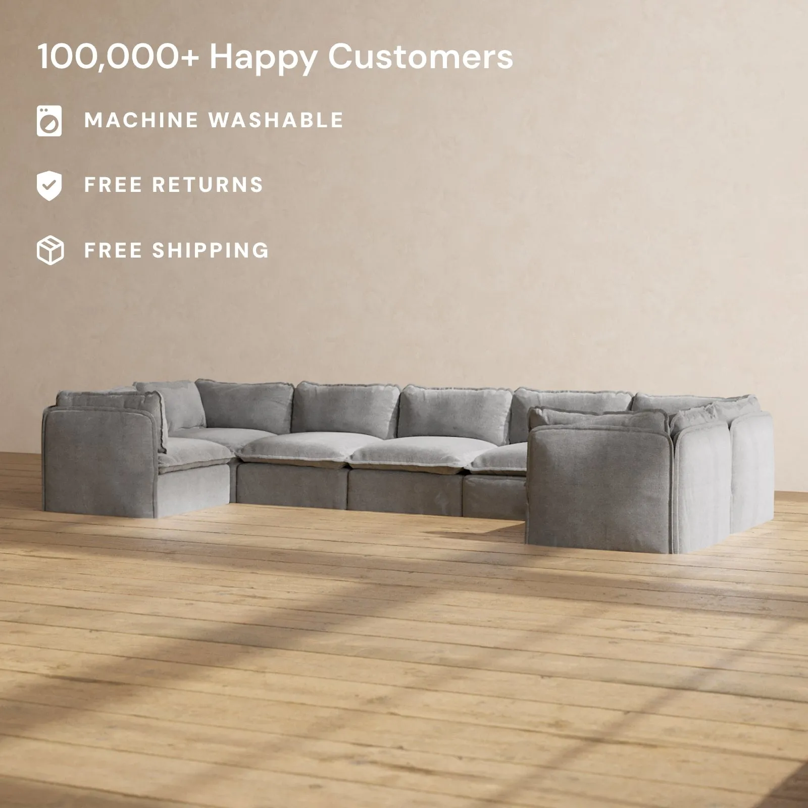 Modular Performance 7-Seater U-Sectional in Ash | Deluxe Blend