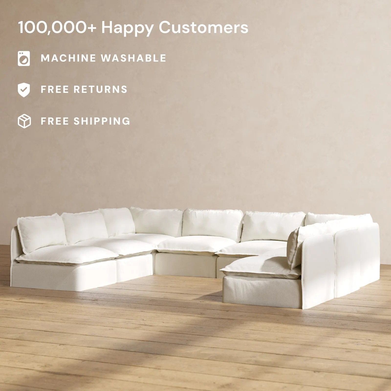 Modular Performance 8-Seater Open-Ends U-Sectional in Eggshell | Relaxed Blend