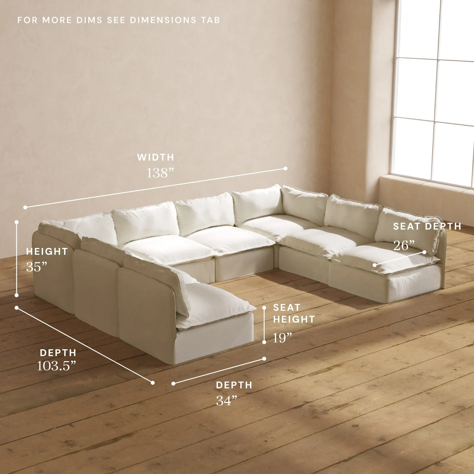 Modular Performance 8-Seater Open-Ends U-Sectional in Eggshell | Relaxed Blend
