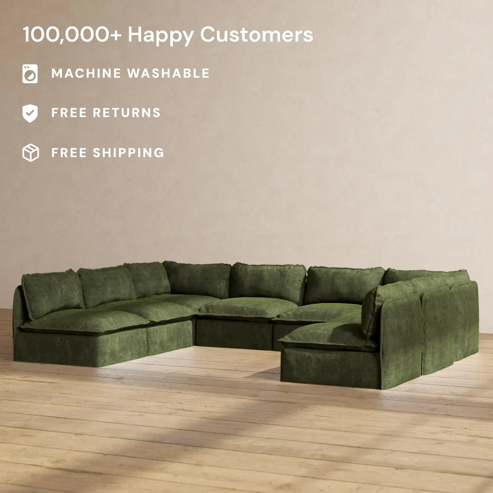 Modular Performance 8-Seater Open-Ends U-Sectional in Olive | Deluxe Blend